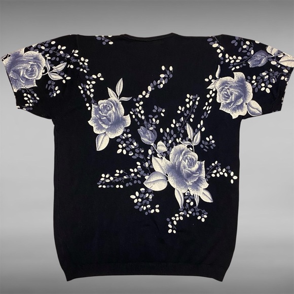 Black V-Neck Top with Floral Design and Multicoloured Embellishments - Picture 6 of 7